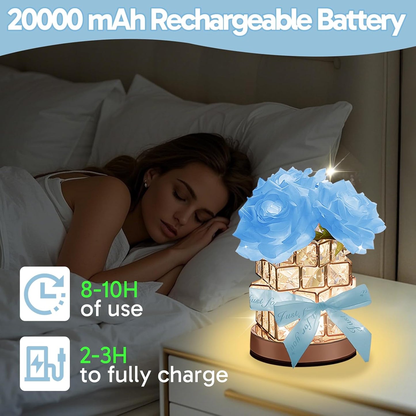 Rose Lamp,Flower Lamp 3 Colors Dimmable Crystal Table Light