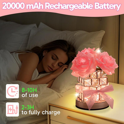 Rose Lamp,Flower Lamp 3 Colors Dimmable Crystal Table Light