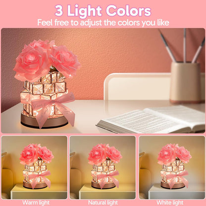 Rose Lamp,Flower Lamp 3 Colors Dimmable Crystal Table Light