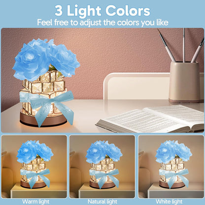 Rose Lamp,Flower Lamp 3 Colors Dimmable Crystal Table Light