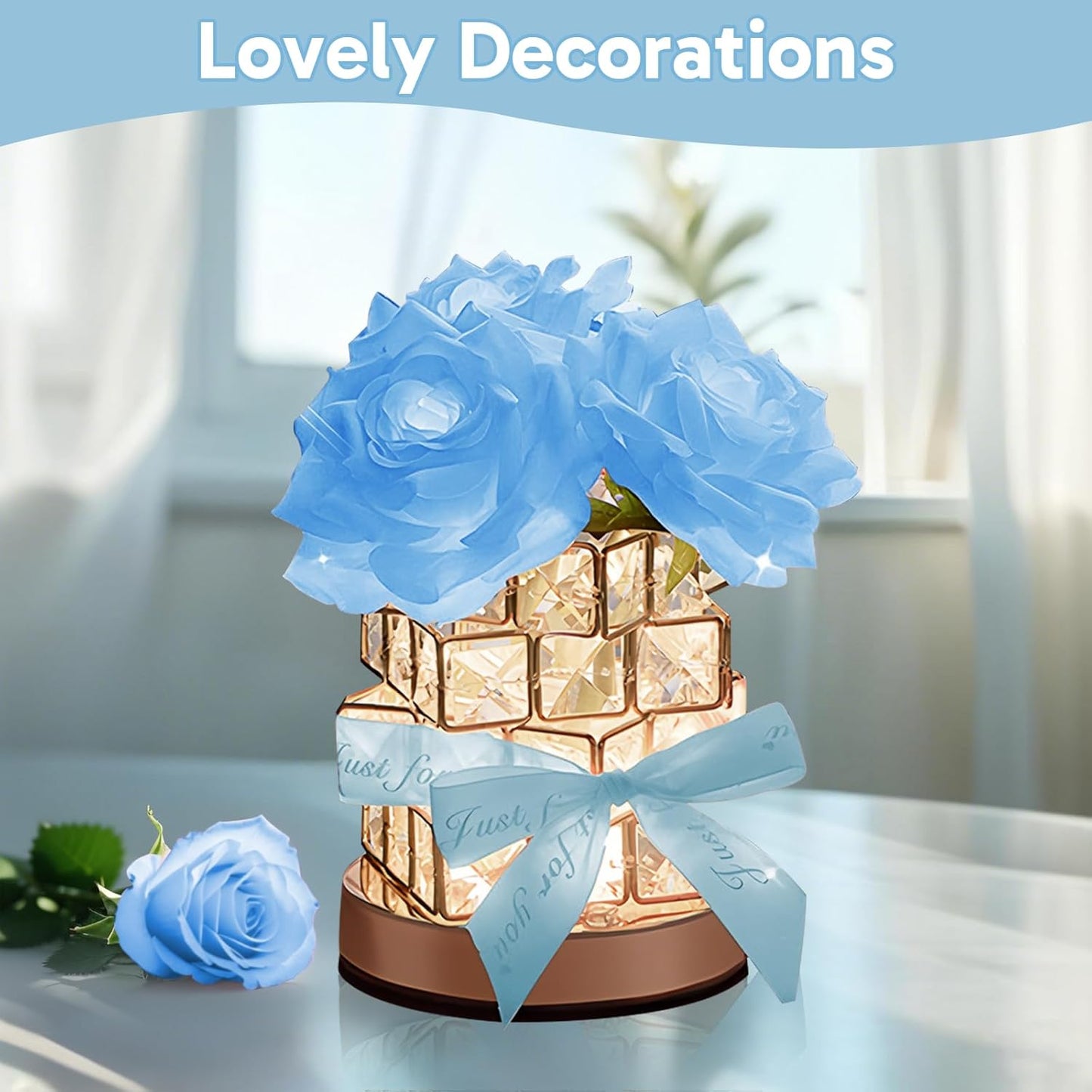 Rose Lamp,Flower Lamp 3 Colors Dimmable Crystal Table Light