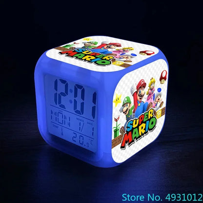 Anime Sonic & Mario Bros Figure Model LED Alarm Clock: 7-Color Touch Light Desk Watch