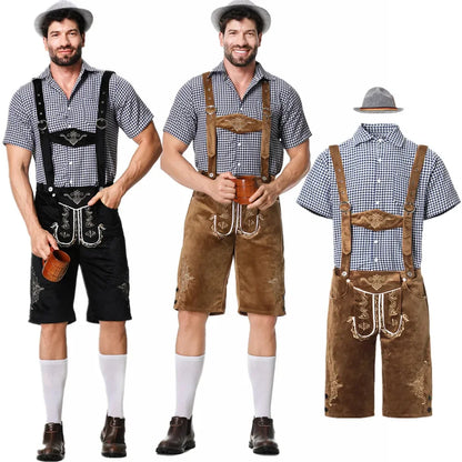 Men's Lederhosen – Traditional Fit – Faux Suede – Embroidered – Adjustable Suspenders