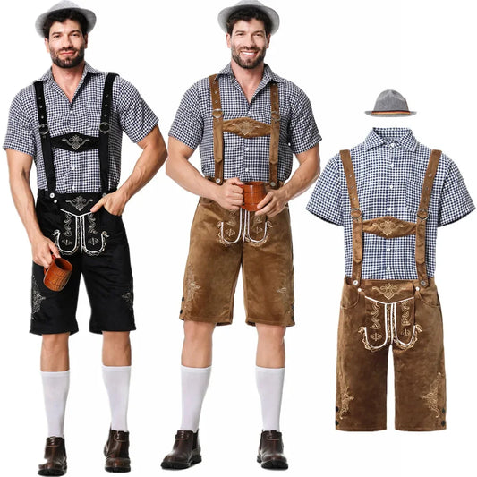 Men's Lederhosen – Traditional Fit – Faux Suede – Embroidered – Adjustable Suspenders