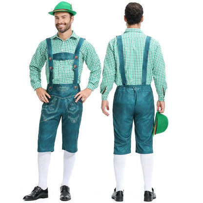 Men’s Lederhosen Costume – Tailored Fit – Embossed Detailing – Embroidered Bib – Knee-Length