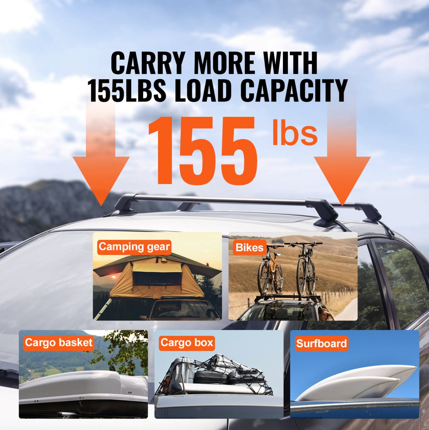 Universal Roof Rack Cross Bars, 41.3" Aluminum Roof Rack Crossbars, Fit Roof without Side Rail, 155 lbs Load Capacity, Adjustable Bare Roof Crossbars with Locks, for SUVs, Sedans, and Vans