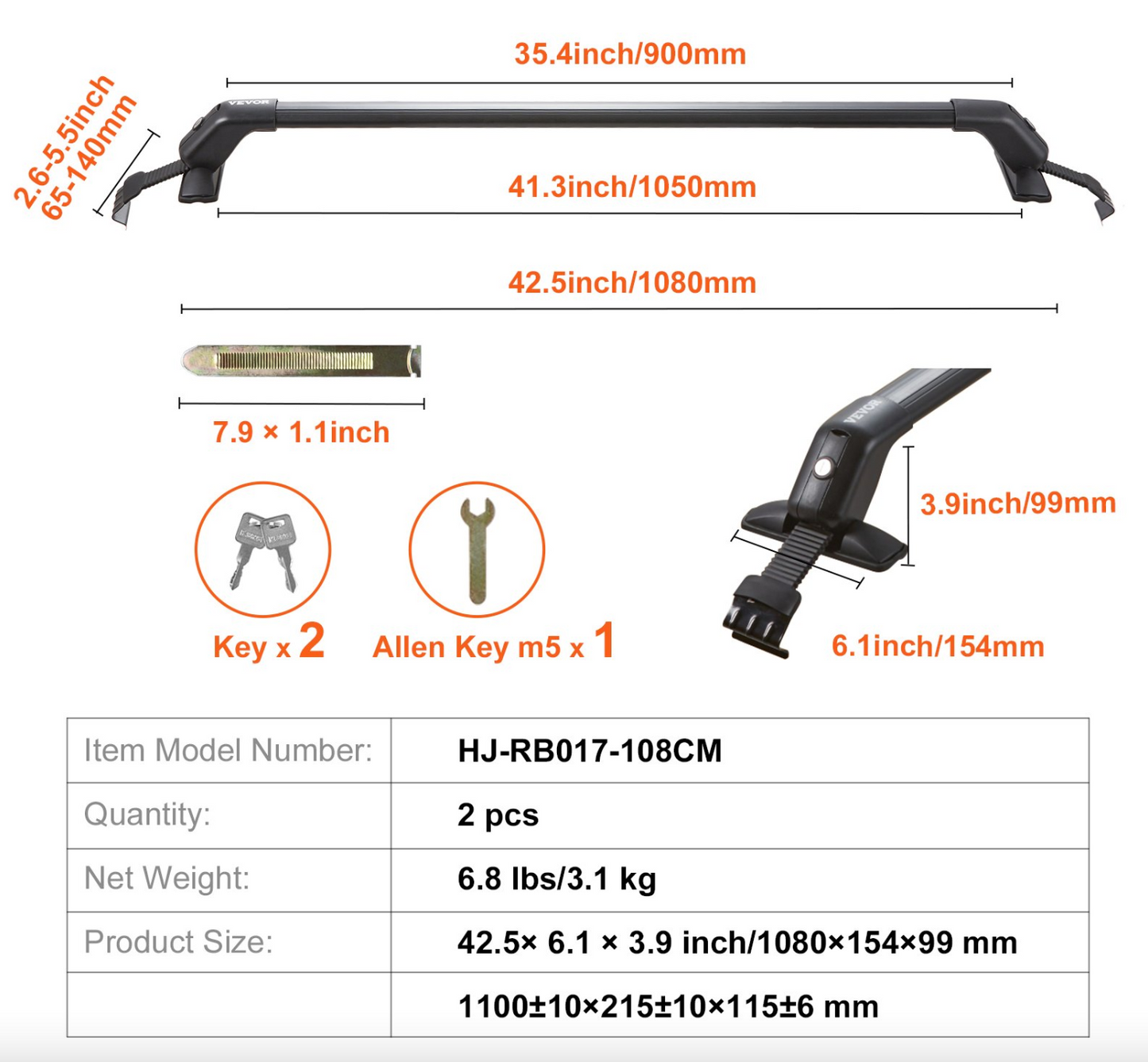 Universal Roof Rack Cross Bars, 41.3" Aluminum Roof Rack Crossbars, Fit Roof without Side Rail, 155 lbs Load Capacity, Adjustable Bare Roof Crossbars with Locks, for SUVs, Sedans, and Vans
