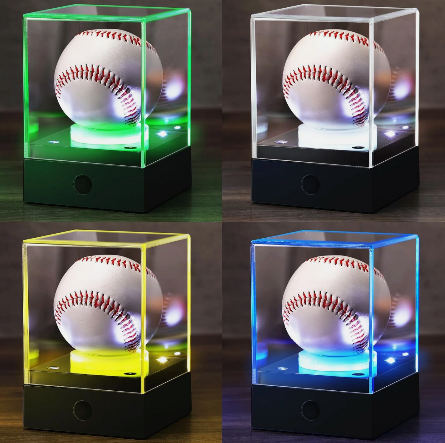4 Pcs Baseball Display Case with LED Light Acrylic Softball