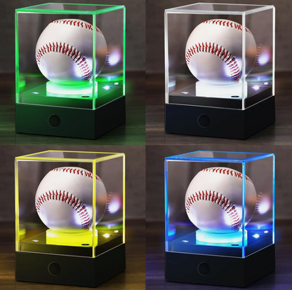 4 Pcs Baseball Display Case with LED Light Acrylic Softball