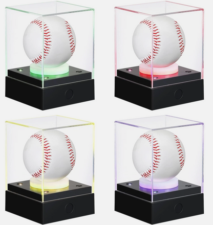4 Pcs Baseball Display Case with LED Light Acrylic Softball