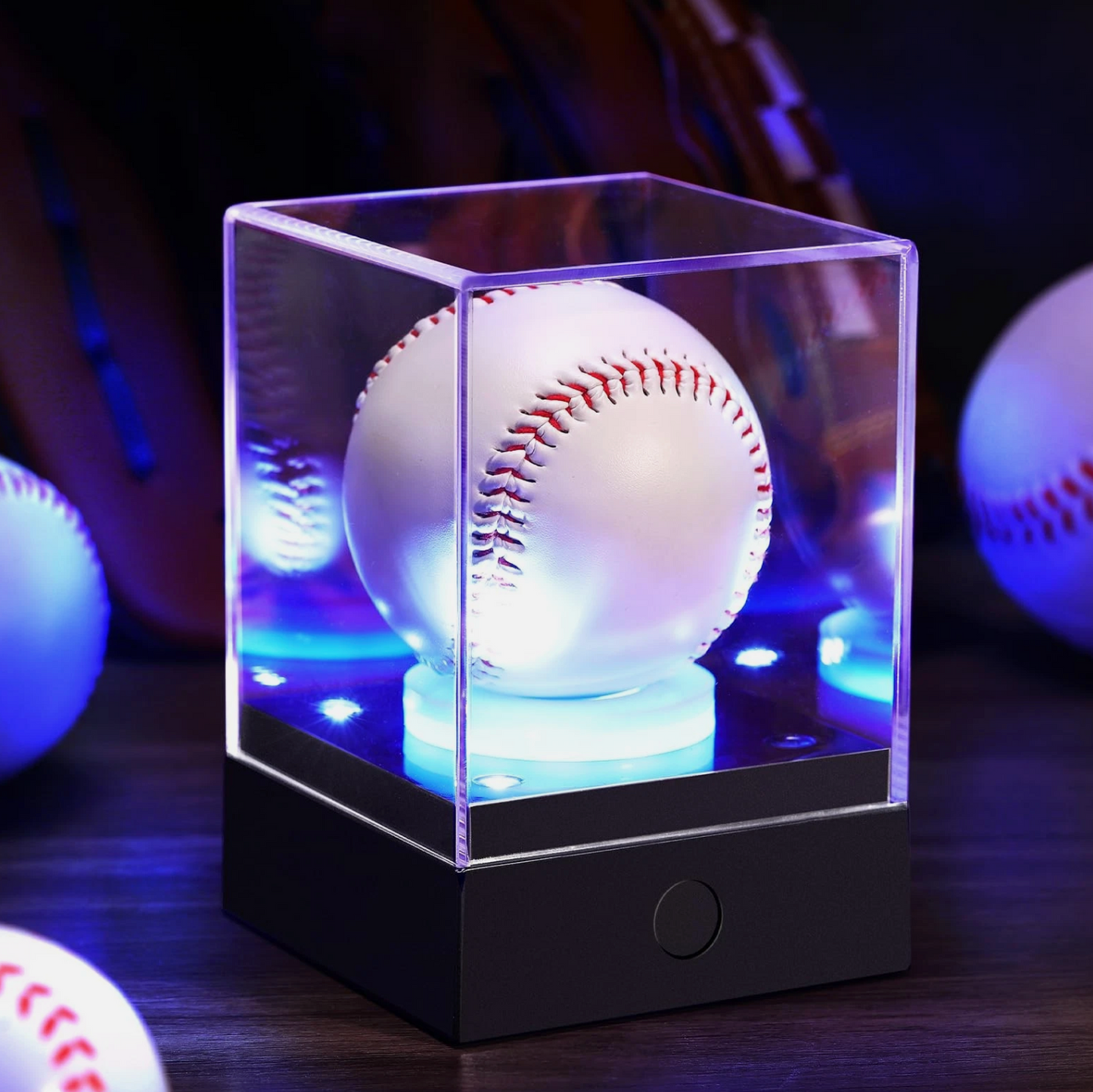 4 Pcs Baseball Display Case with LED Light Acrylic Softball