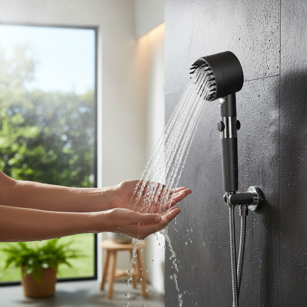 Turbohead High Pressure Filtered Shower Head - Handheld, Water Saving, 9-Layer Filter, Stop Button