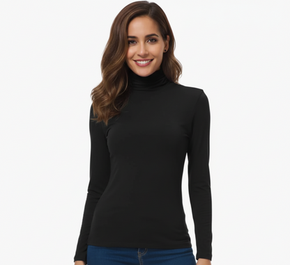 Women's Long Sleeve Turtleneck Top - Slim Fit Stretch Knit Basic Layering Shirt