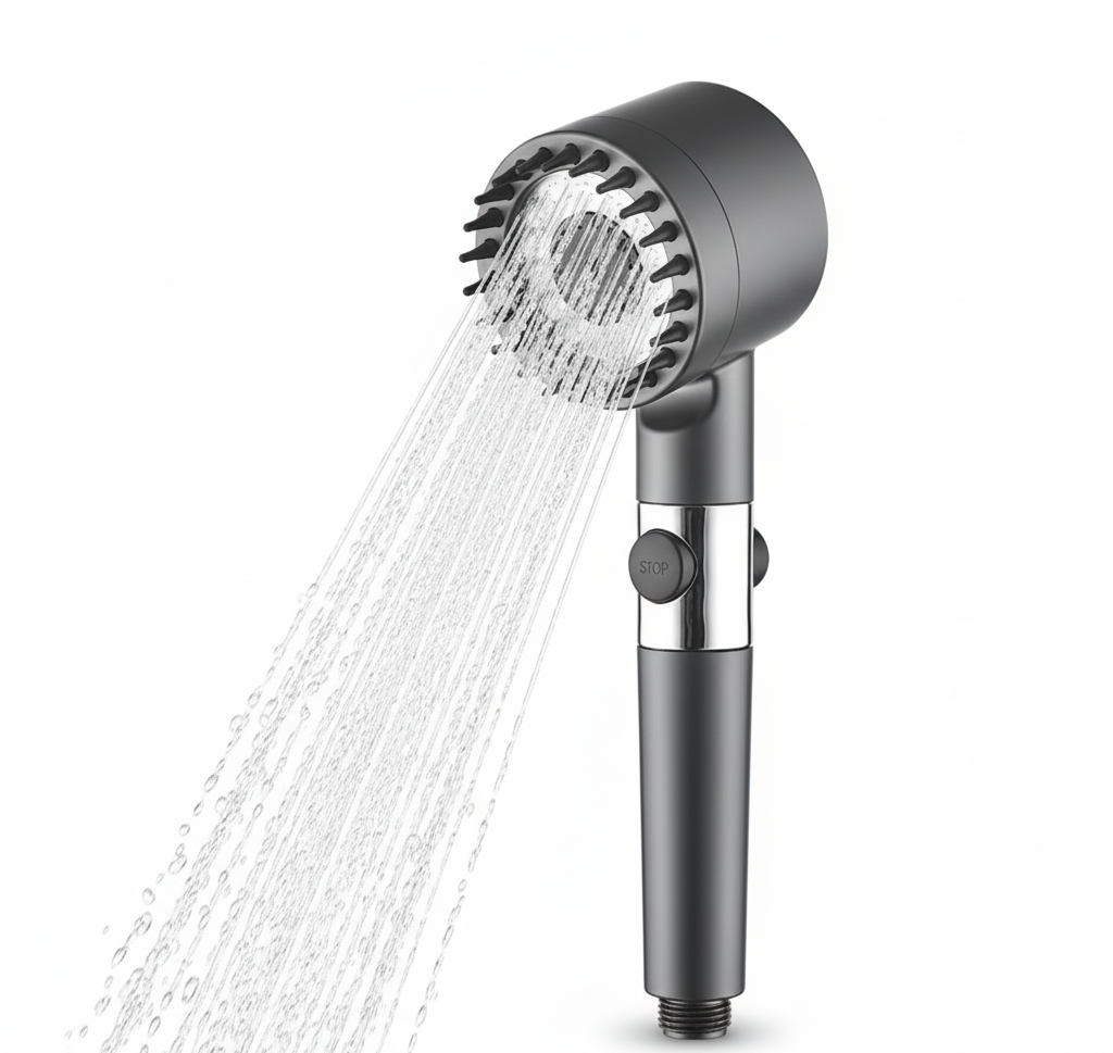 Turbohead High Pressure Filtered Shower Head - Handheld, Water Saving, 9-Layer Filter, Stop Button