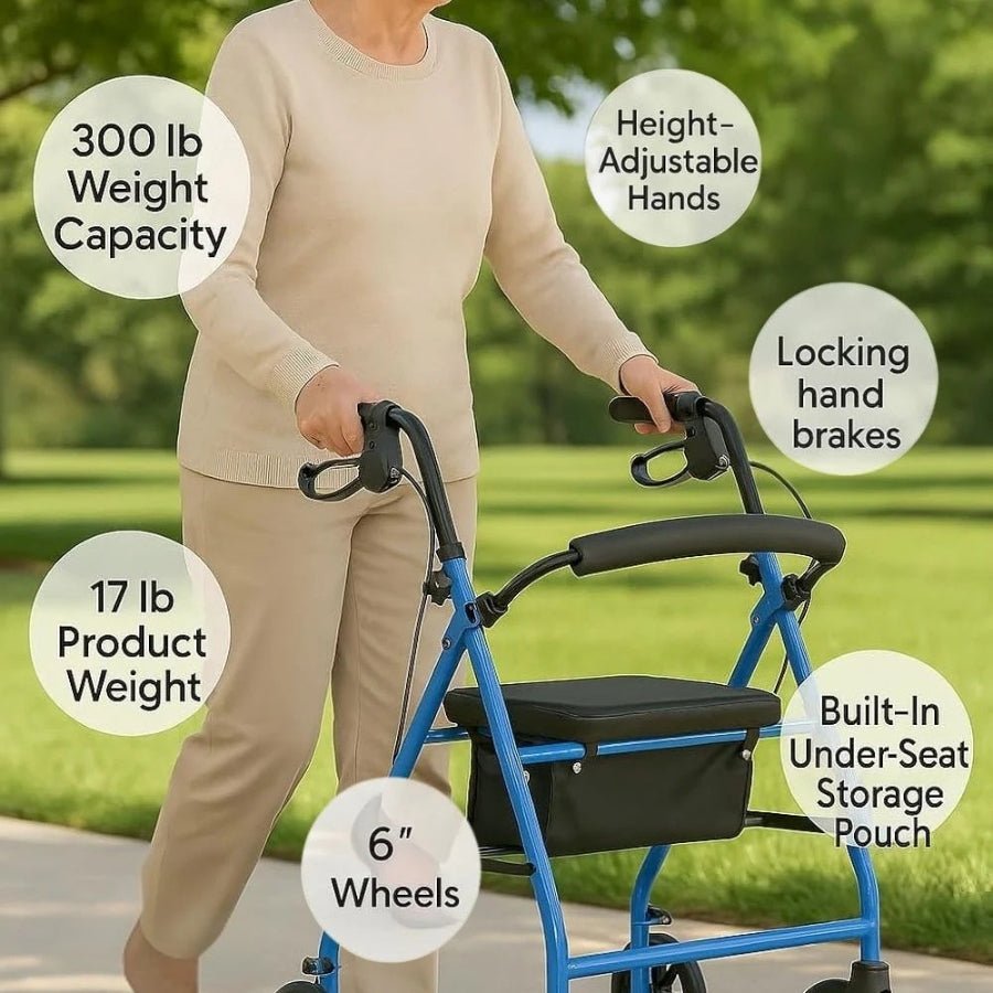 Walkerly - Folding Walker with Seat & Wheels