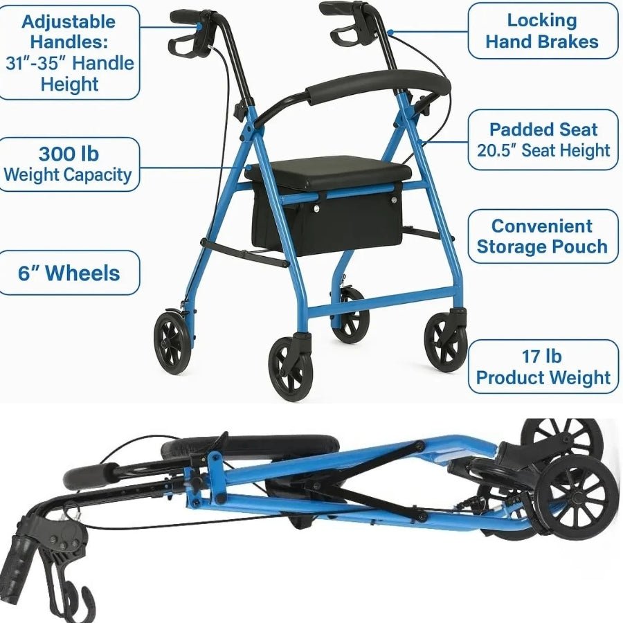 Walkerly - Folding Walker with Seat & Wheels