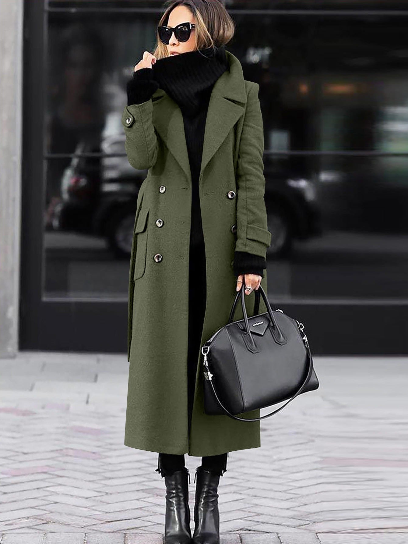 Zoey | Women's Tailored Wool Coat – Double-Breasted Design, Full Length Winter Coat for Women