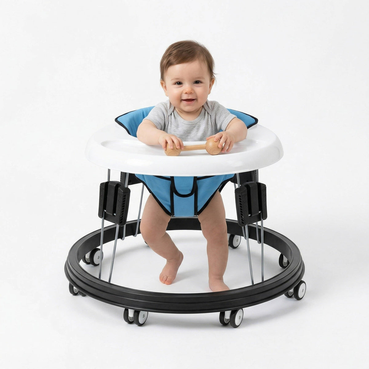 Anti-Rollover Baby Walker – Foldable, 9-Height Adjustable Activity Walker
