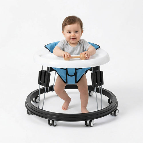 Anti-Rollover Baby Walker – Foldable, 9-Height Adjustable Activity Walker