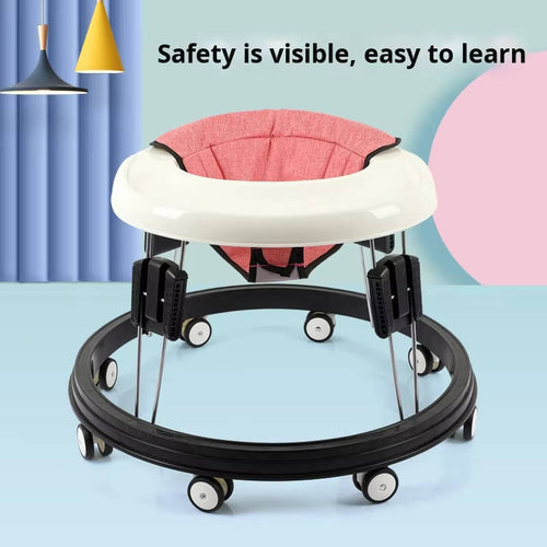 Anti-Rollover Baby Walker – Foldable, 9-Height Adjustable Activity Walker