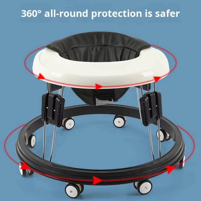 Anti-Rollover Baby Walker – Foldable, 9-Height Adjustable Activity Walker