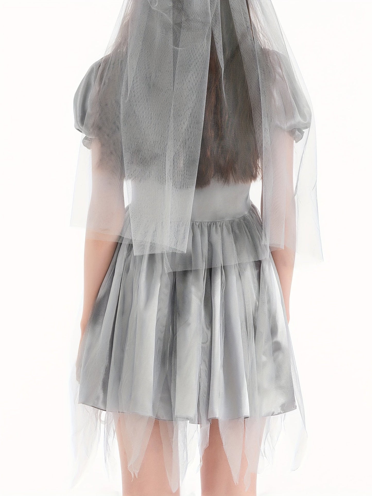 Women Gothic Puff Sleeve Halloween Corpse Bride Costume Dress | Mini