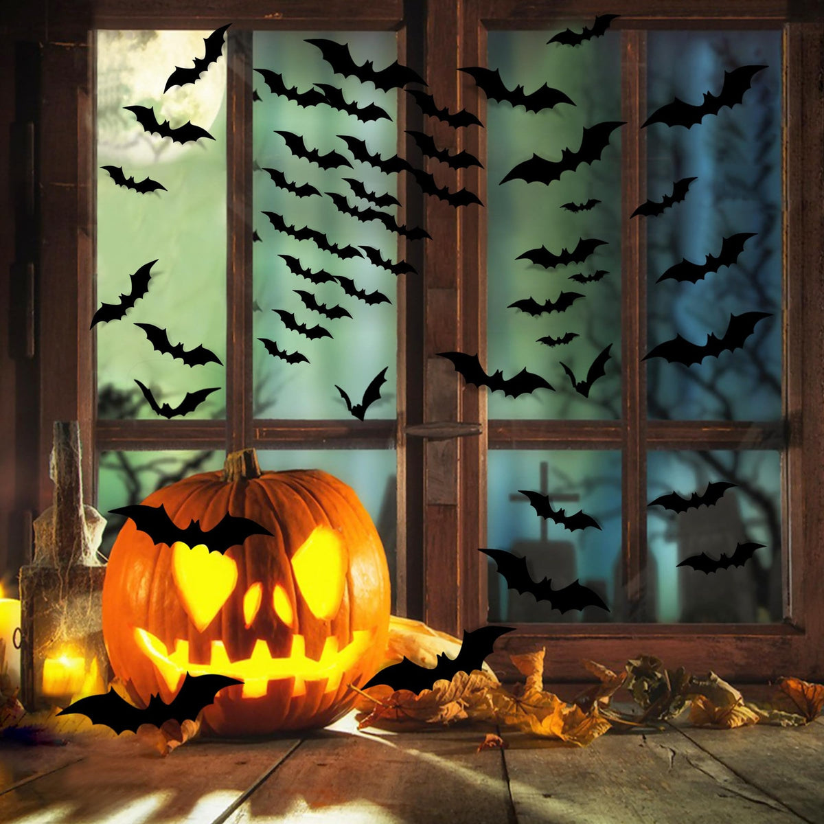 3D Bat Wall Decals, 140-Pack Reusable Halloween Wall Stickers
