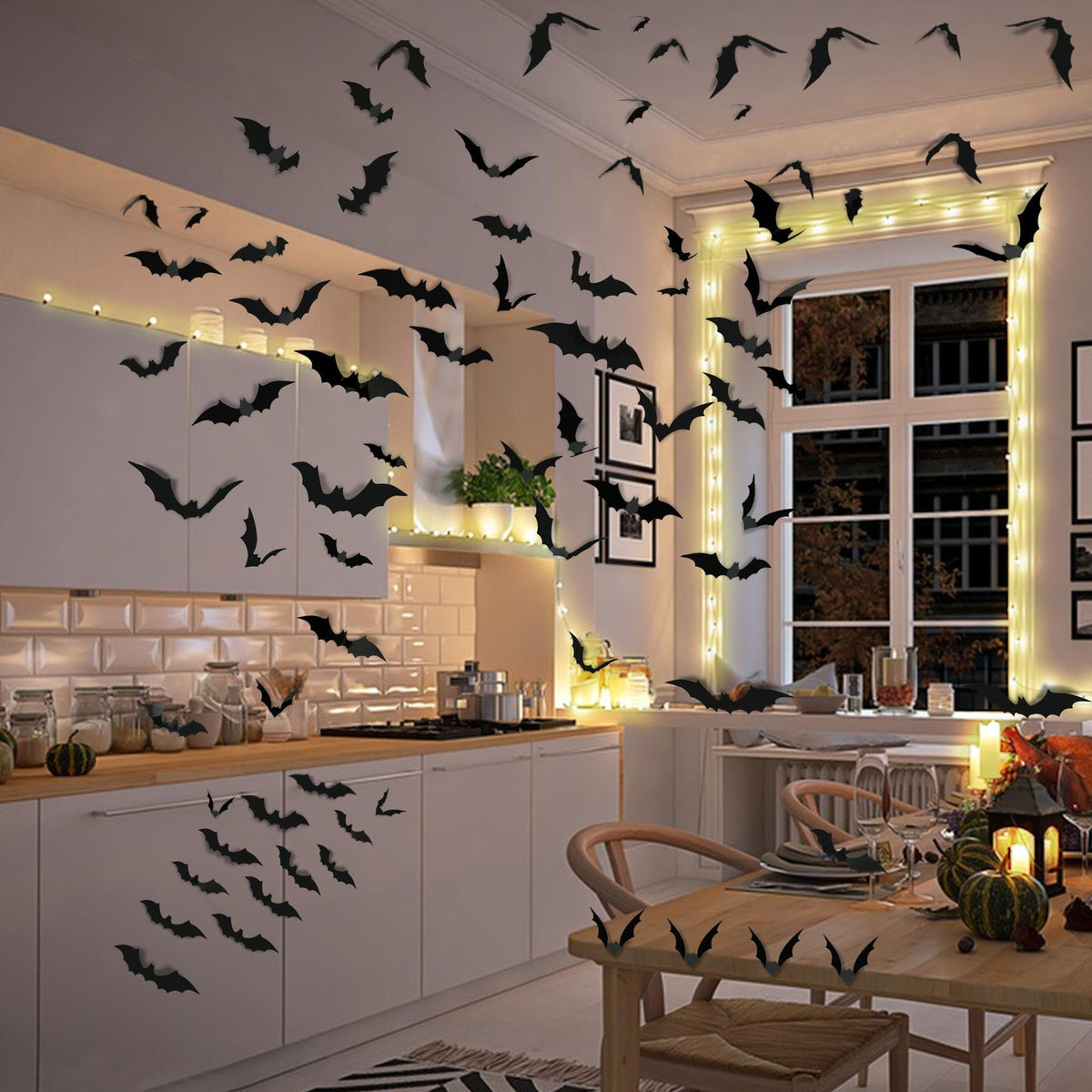 3D Bat Wall Decals, 140-Pack Reusable Halloween Wall Stickers