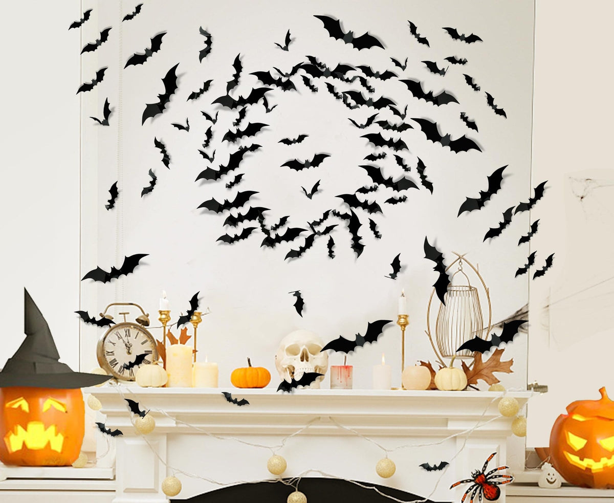3D Bat Wall Decals, 140-Pack Reusable Halloween Wall Stickers