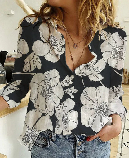 Breathable Cotton Linen Shirt – Long Sleeve Button-Down Blouse with Lapel Design for Everyday Elegance