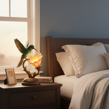 Hummingbird Table Lamp - Vintage Style Resin Bird & Glowing Flower Accent Light