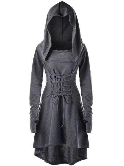 Women’s Medieval Lace Up Halloween Movie Costume Dress | Hooded Long Sleeve