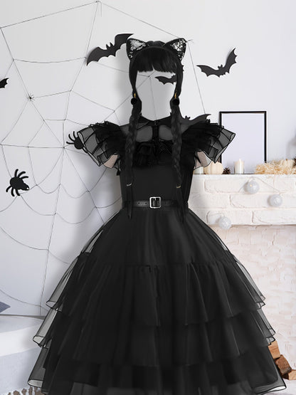 Women’s Gothic Layered Halloween Costume Dress Set | Ruffle Midi