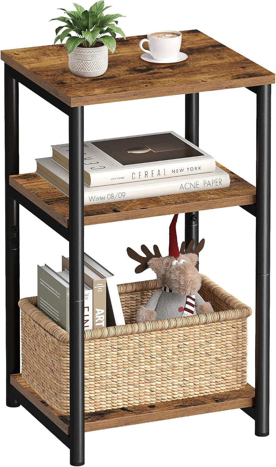 Industrial Three-Tier Side Table With Storage Shelves