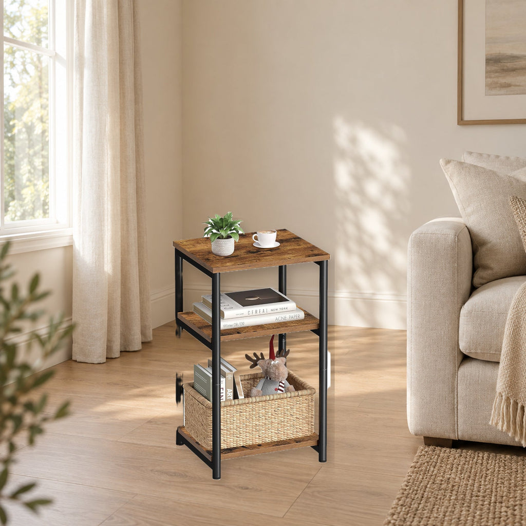 Industrial Three-Tier Side Table With Storage Shelves