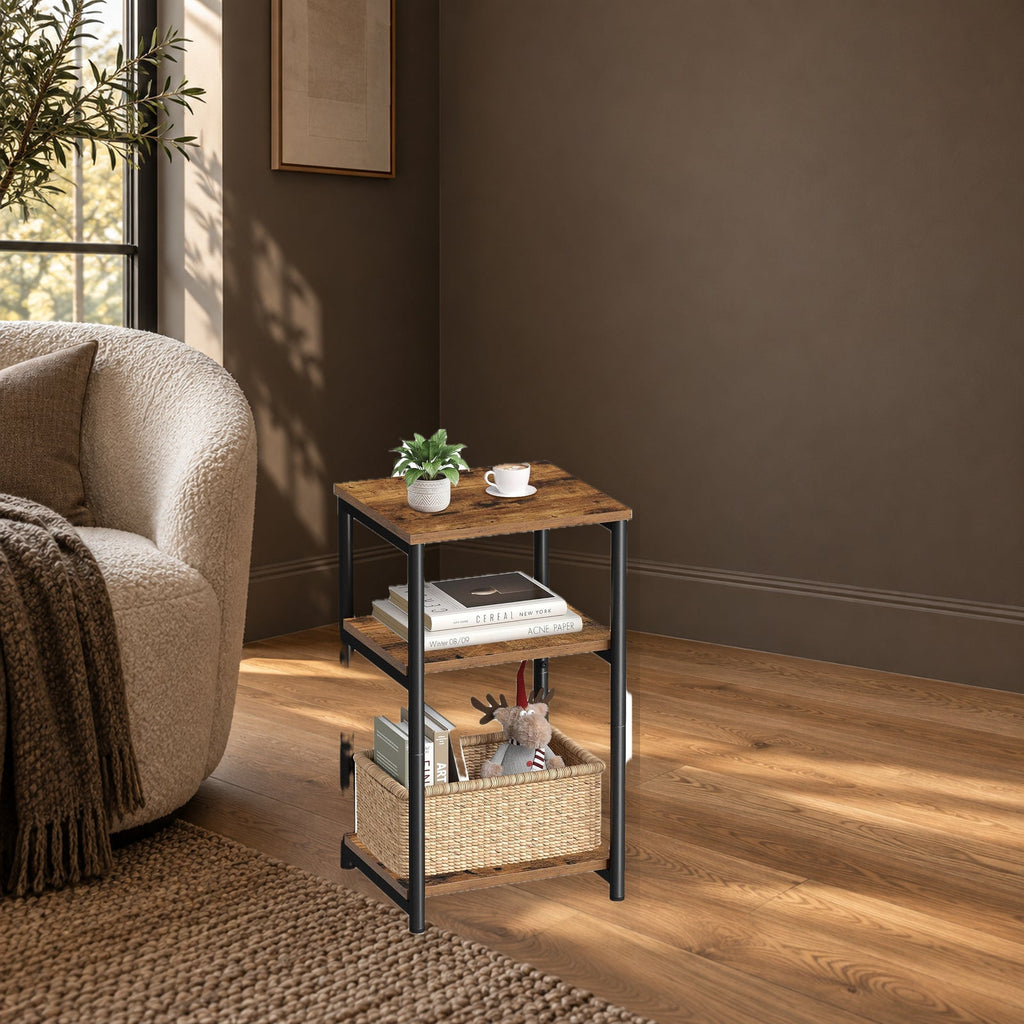 Industrial Three-Tier Side Table With Storage Shelves