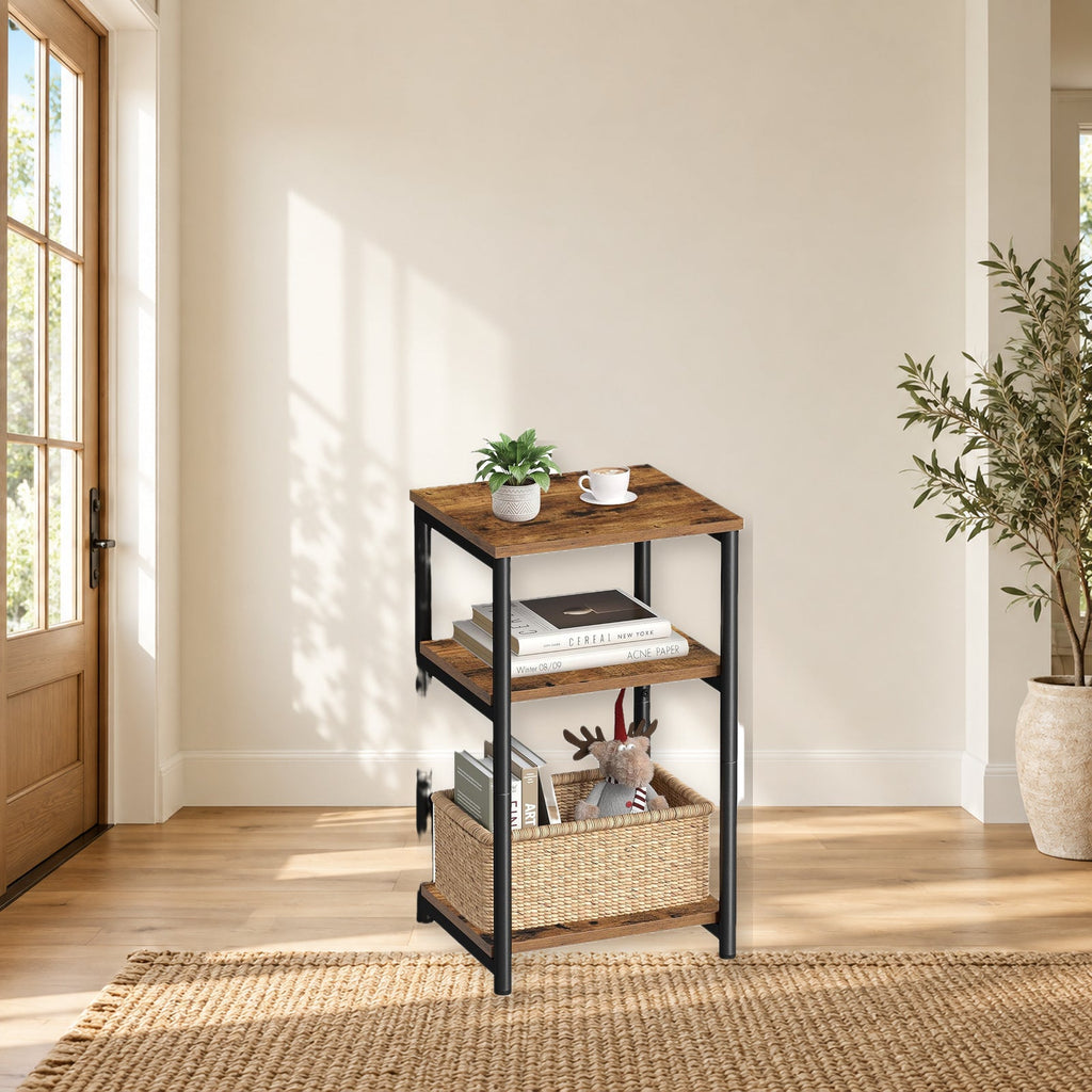 Industrial Three-Tier Side Table With Storage Shelves