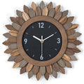 12-Inch Silent Boho Sunburst Wooden Wall Clock