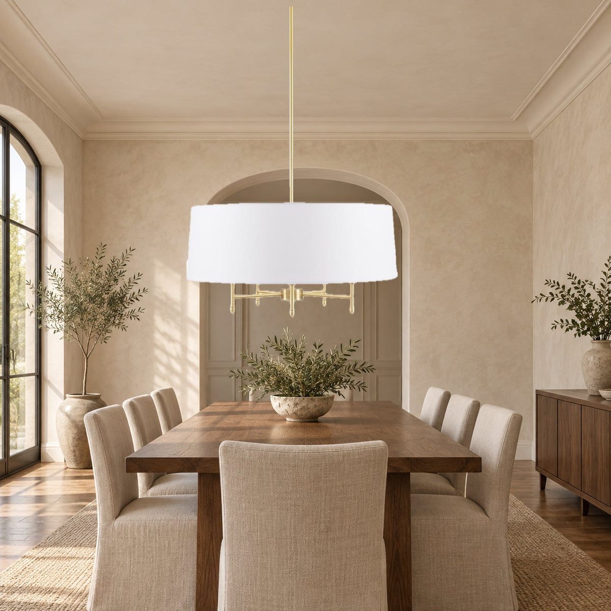 24-Inch Gold Five-Light Chandelier With Fabric Shade