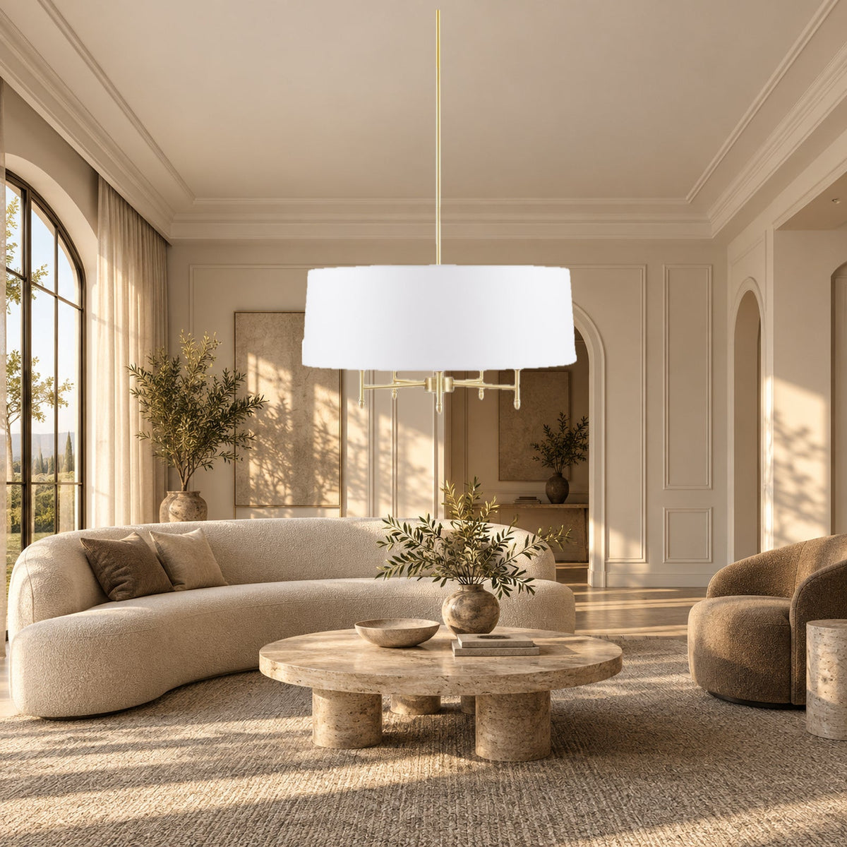 24-Inch Gold Five-Light Chandelier With Fabric Shade
