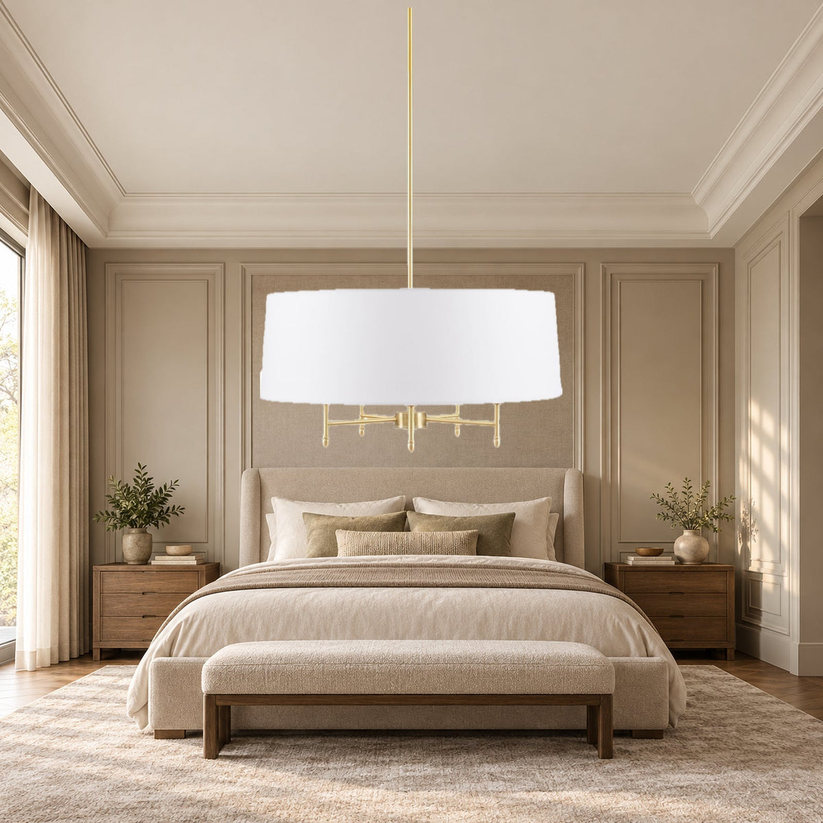 24-Inch Gold Five-Light Chandelier With Fabric Shade