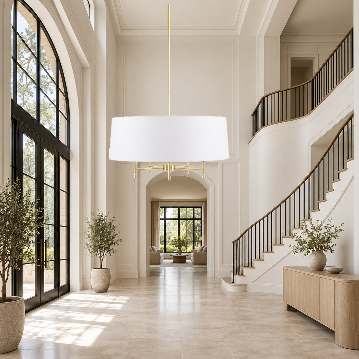 24-Inch Gold Five-Light Chandelier With Fabric Shade