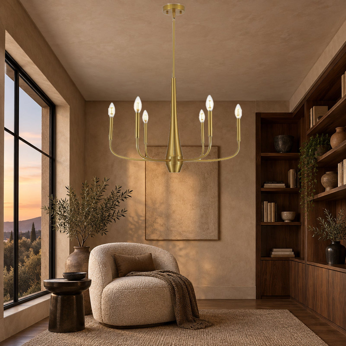 26-Inch Gold Six-Light Modern Farmhouse Chandelier