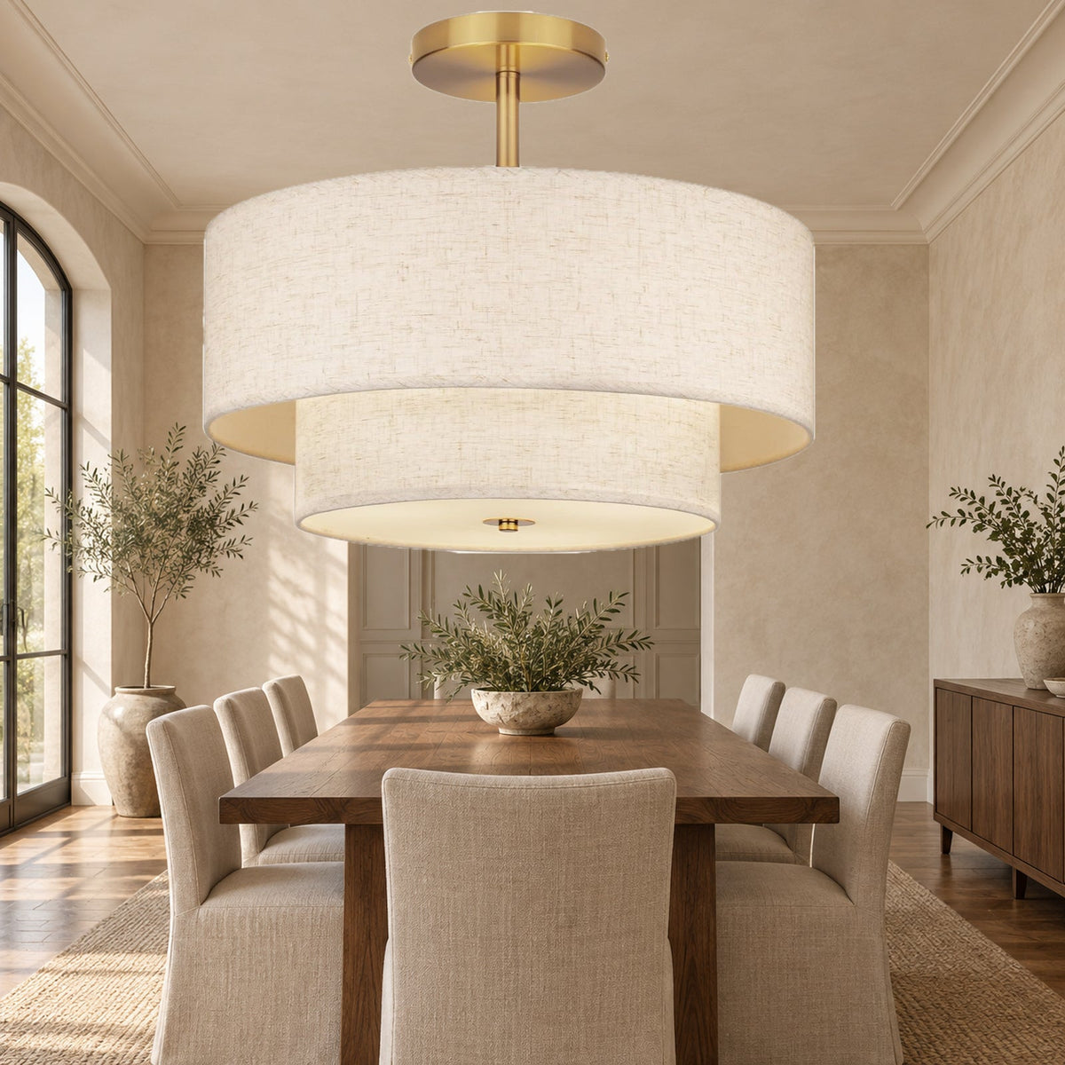 18-Inch Gold Double Drum Semi-Flush Ceiling Light