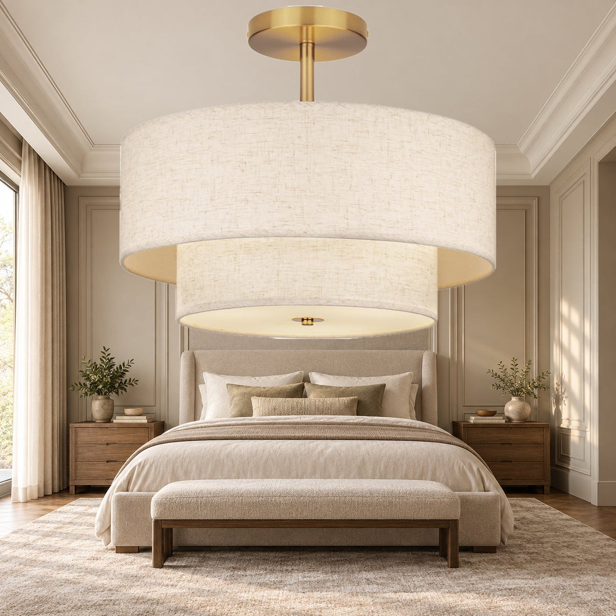 18-Inch Gold Double Drum Semi-Flush Ceiling Light