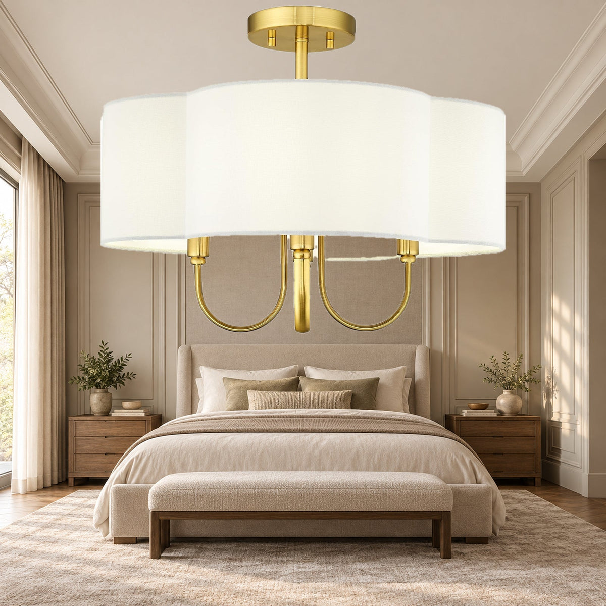 18-Inch Gold Quatrefoil Semi-Flush Linen Ceiling Light