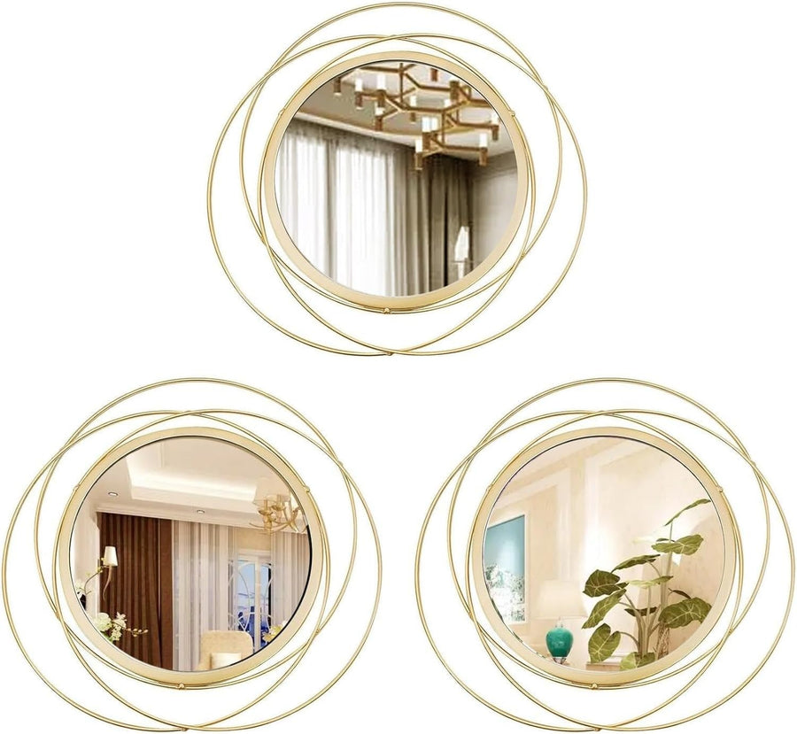Gold Metal Sunburst Wall Mirrors Set of Three