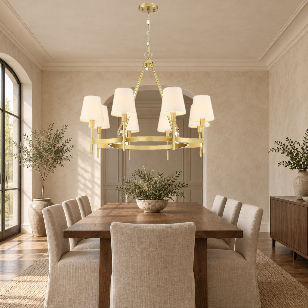 30-Inch Gold Eight-Light Wagon Wheel Drum Chandelier