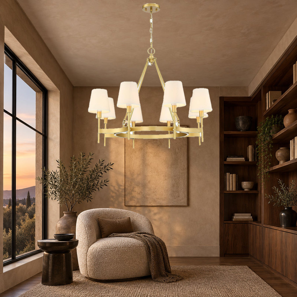 30-Inch Gold Eight-Light Wagon Wheel Drum Chandelier
