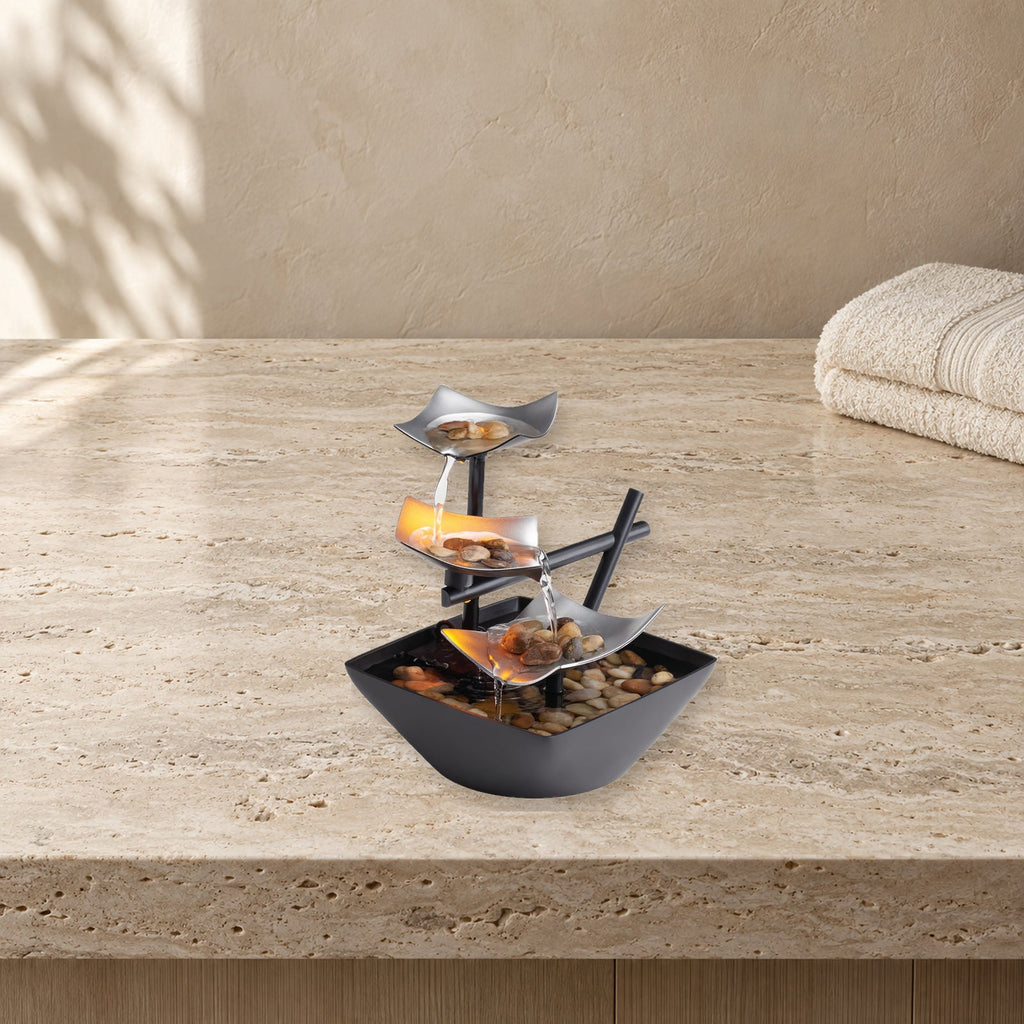 HoMedics Three-Tier Tabletop Water Fountain With River Rocks